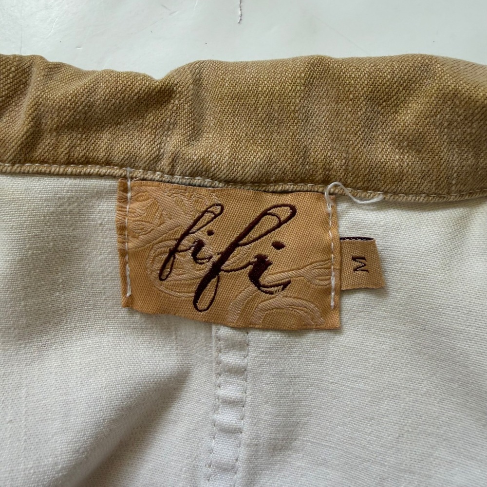 Fifi Tan Denim Pleated Waist Puff Sleeve Blazer Jacket Y2K Indie Minimalist Twee - Picture 4 of 5